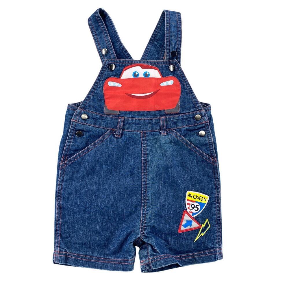 Disney Baby Cars Lightning McQueen Denim Short Overalls 24M